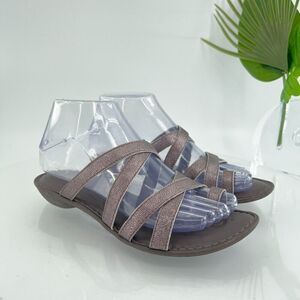 Born BOC Sandals Women 6 Rose Pink Strappy Flat Shoes Toe Loop Cross Straps